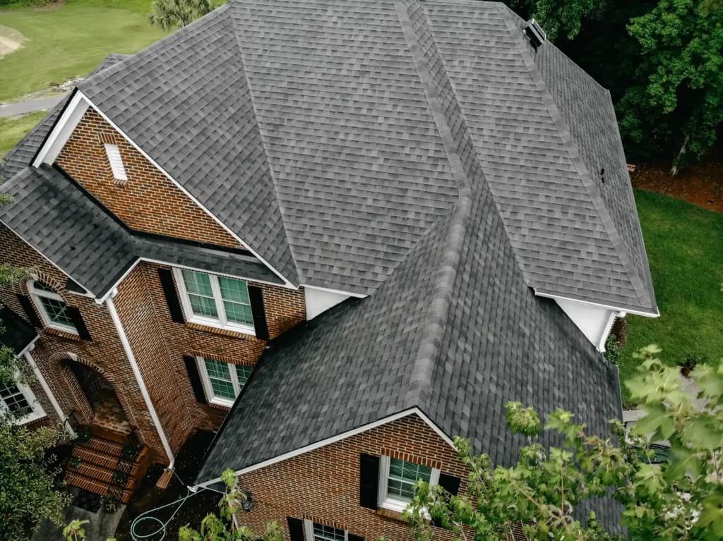 Completed dimensional asphalt shingle roof on a residential home