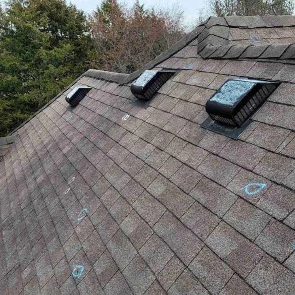 Marked hail impacts around roof skylights