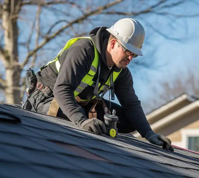 Residential roofer inspecting a Fort Worth shingle roof