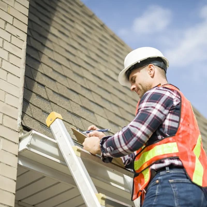 Roof inspector documenting the edge and gutter of a Fort Worth home
